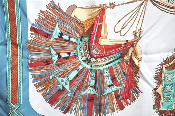 Authentic HERMES Carre 90 Scarf "GUIRS DU DESERT" Silk Light Blue H8232