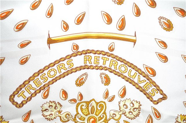 Authentic HERMES Carre 90 Scarf "TRESORS RETROuVES" Silk Orange H8240