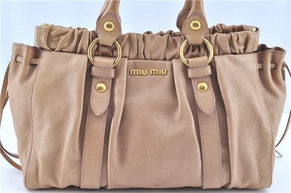 Authentic MIU MIU Leather 2Way Shoulder Hand Bag Beige H8243