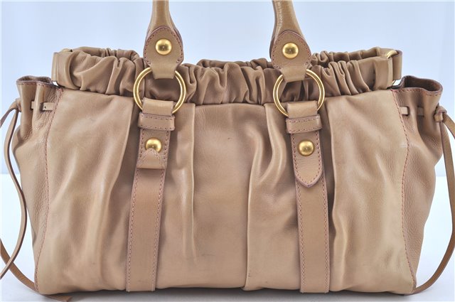 Authentic MIU MIU Leather 2Way Shoulder Hand Bag Beige H8243