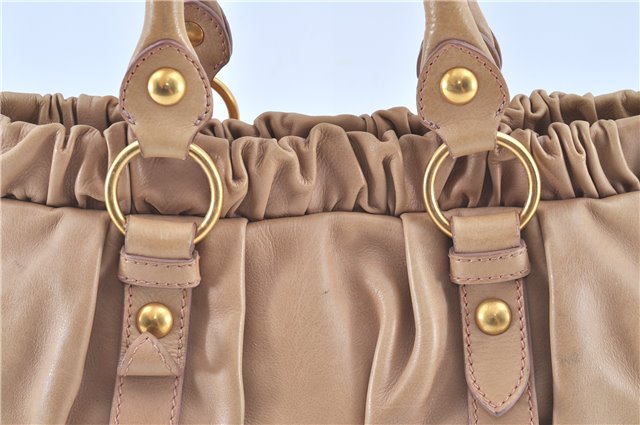 Authentic MIU MIU Leather 2Way Shoulder Hand Bag Beige H8243