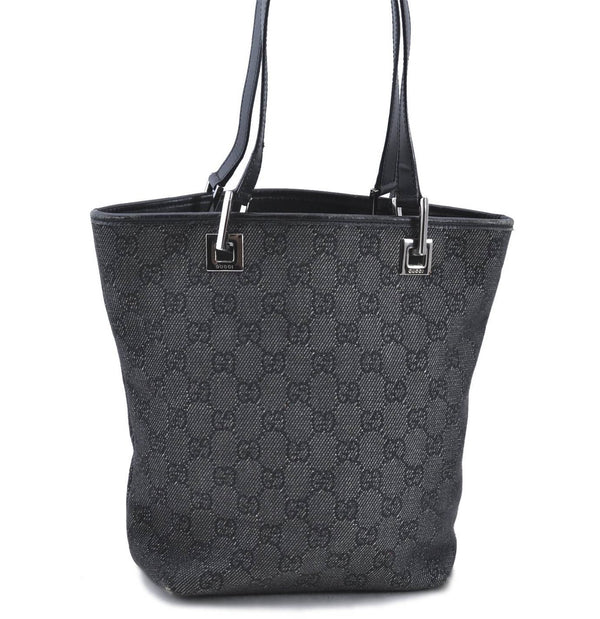 Authentic GUCCI Shoulder Tote Bag Purse GG Canvas Leather 31244 Black H8244