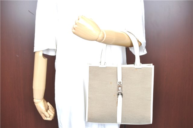 Auth GUCCI Jackie Shoulder Tote Bag Canvas Leather 0021065 Beige White H8248