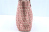 Authentic FENDI Zucchino Hand Tote Bag Canvas Leather Red Beige H8252