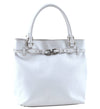 Authentic Ferragamo Gancini Leather Shoulder Tote Bag White H8257