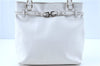 Authentic Ferragamo Gancini Leather Shoulder Tote Bag White H8257