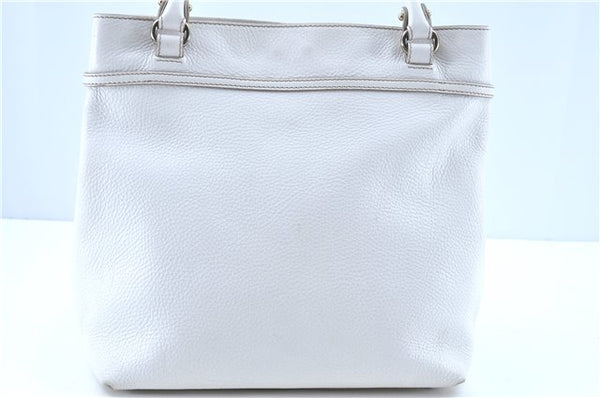 Authentic Ferragamo Gancini Leather Shoulder Tote Bag White H8257