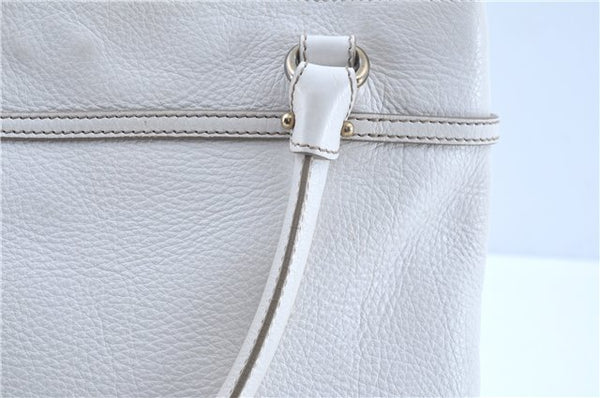 Authentic Ferragamo Gancini Leather Shoulder Tote Bag White H8257