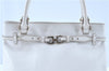 Authentic Ferragamo Gancini Leather Shoulder Tote Bag White H8257