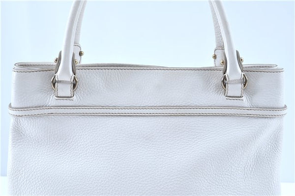 Authentic Ferragamo Gancini Leather Shoulder Tote Bag White H8257