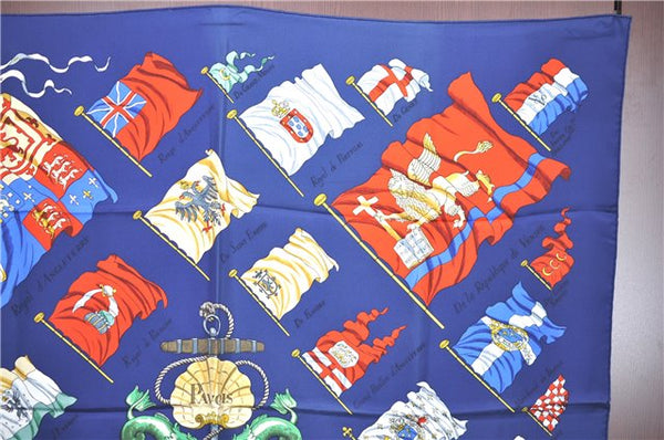 Authentic HERMES Carre 90 Scarf "PAVOIS" Silk Blue H8266