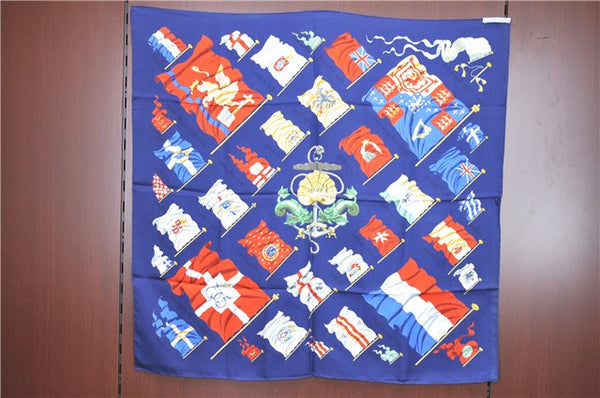 Authentic HERMES Carre 90 Scarf "PAVOIS" Silk Blue H8266