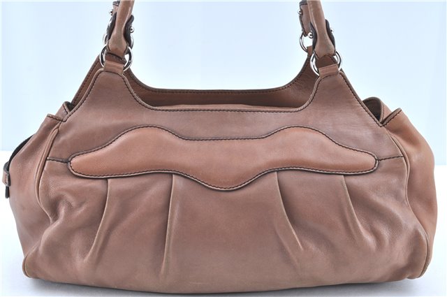 Authentic Ferragamo Gancini Leather Shoulder Tote Bag Brown Pink H8268