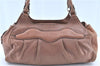 Authentic Ferragamo Gancini Leather Shoulder Tote Bag Brown Pink H8268