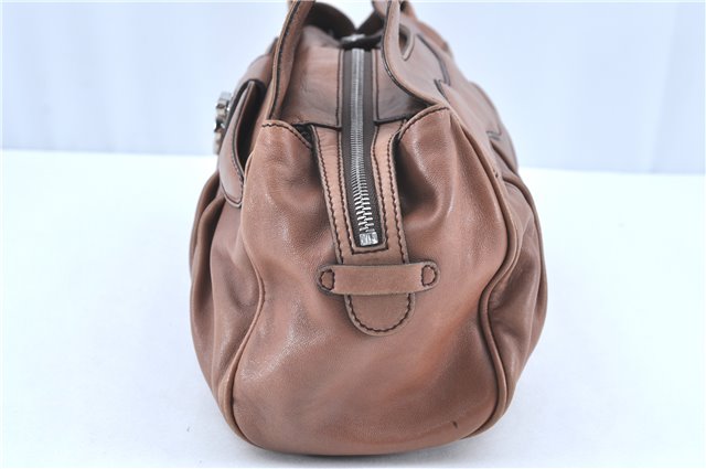 Authentic Ferragamo Gancini Leather Shoulder Tote Bag Brown Pink H8268