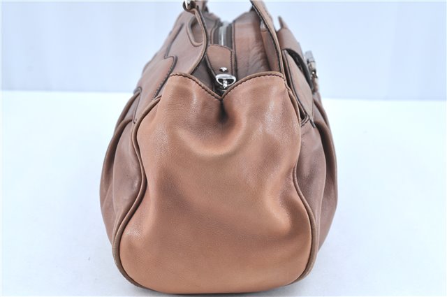 Authentic Ferragamo Gancini Leather Shoulder Tote Bag Brown Pink H8268