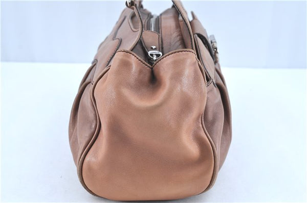 Authentic Ferragamo Gancini Leather Shoulder Tote Bag Brown Pink H8268