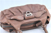 Authentic Ferragamo Gancini Leather Shoulder Tote Bag Brown Pink H8268