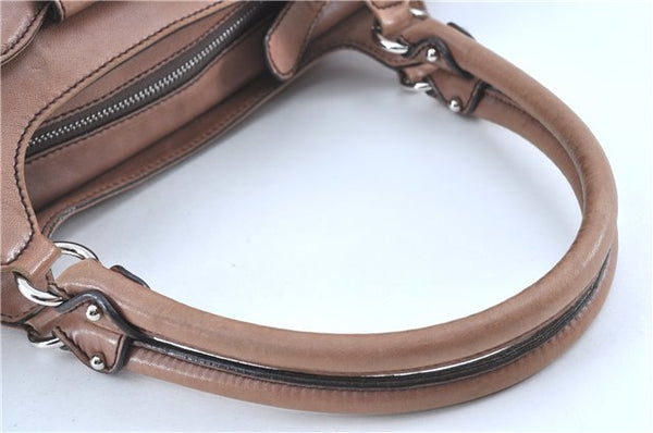 Authentic Ferragamo Gancini Leather Shoulder Tote Bag Brown Pink H8268