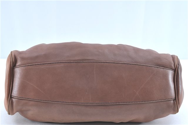 Authentic Ferragamo Gancini Leather Shoulder Tote Bag Brown Pink H8268