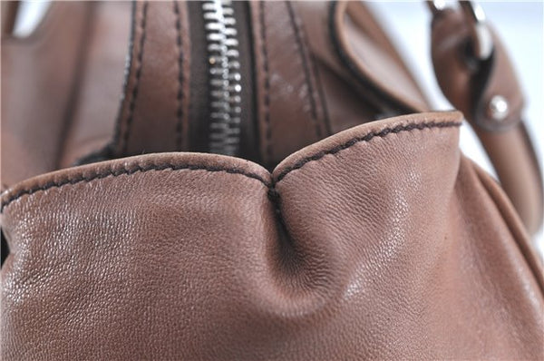 Authentic Ferragamo Gancini Leather Shoulder Tote Bag Brown Pink H8268