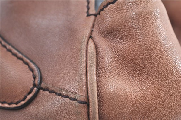 Authentic Ferragamo Gancini Leather Shoulder Tote Bag Brown Pink H8268