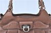 Authentic Ferragamo Gancini Leather Shoulder Tote Bag Brown Pink H8268