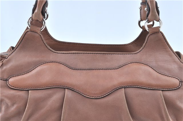 Authentic Ferragamo Gancini Leather Shoulder Tote Bag Brown Pink H8268