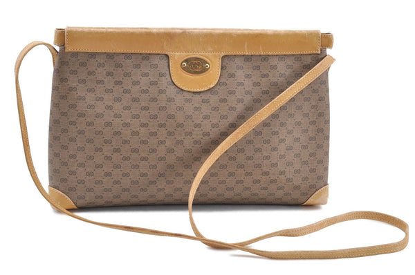 Authentic GUCCI Micro GG PVC Leather Shoulder Cross Bag Brown Junk H8286