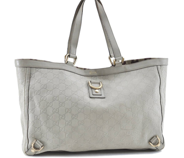 Authentic GUCCI Abbey Guccissima Shoulder Tote Bag GG Leather 141472 Ivory H8443