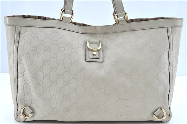 Authentic GUCCI Abbey Guccissima Shoulder Tote Bag GG Leather 141472 Ivory H8443