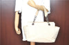 Authentic CHANEL Chocolate Bar Canvas Lamb Skin Chain Tote Bag Beige CC H8486