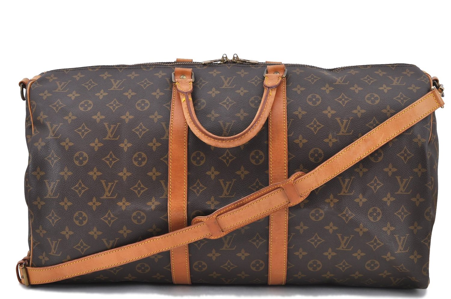 Auth Louis Vuitton Monogram Keepall Bandouliere 55 Boston Bag M41414 LV H8548