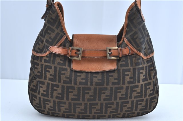 Authentic FENDI Zucca Shoulder Bag Canvas Leather Brown H8565