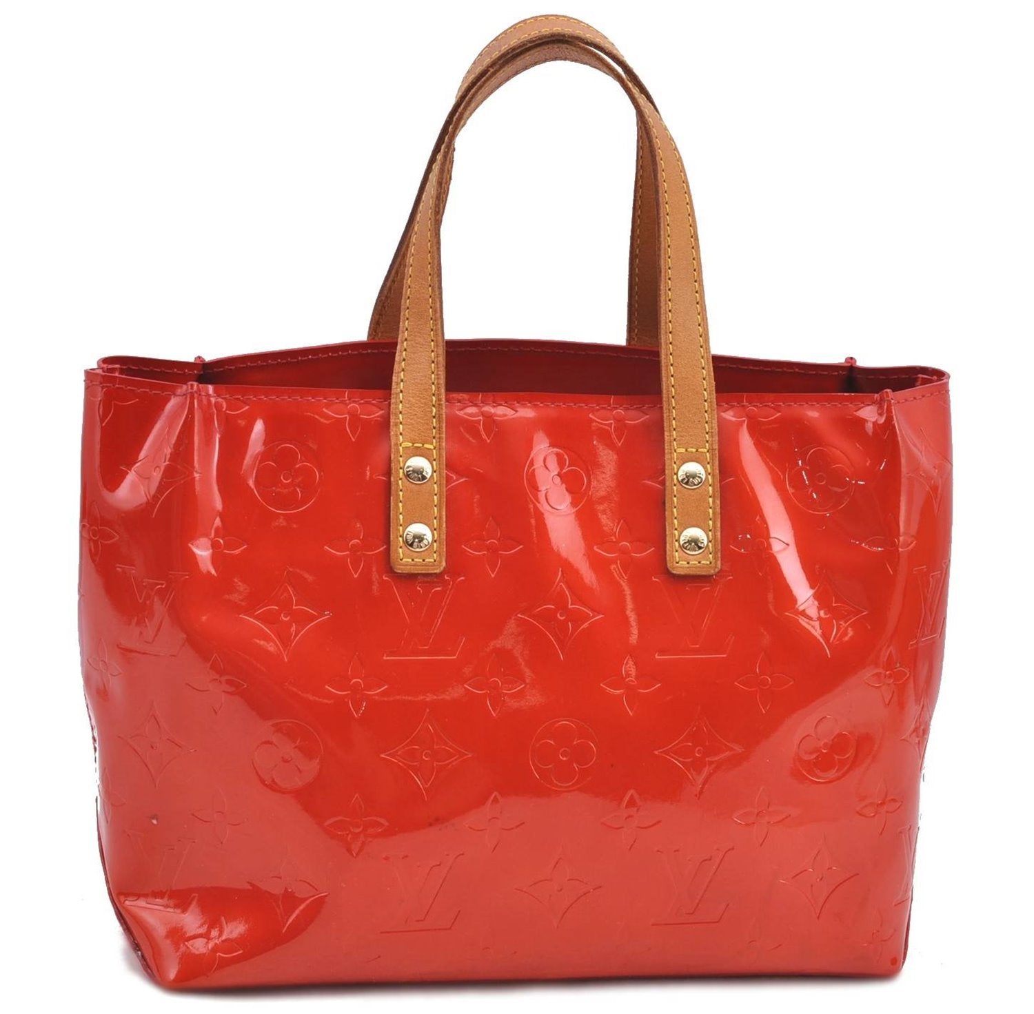 Authentic Louis Vuitton Vernis Reade PM Hand Bag Red M91088 LV H8581