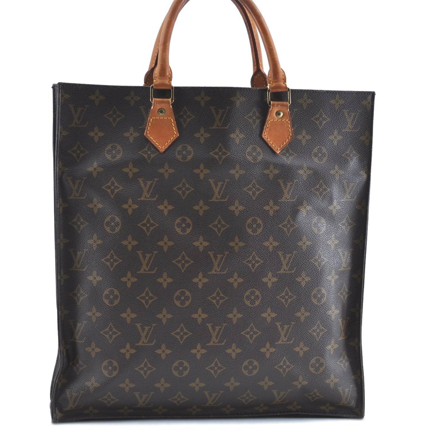 Authentic Louis Vuitton Monogram Sac Plat Hand Bag M51140 LV H8590