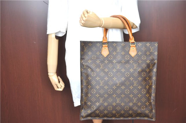 Authentic Louis Vuitton Monogram Sac Plat Hand Bag M51140 LV H8590