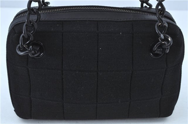 Authentic CHANEL Chocolate Bar Canvas Leather CC Logo Shoulder Bag Black H8604