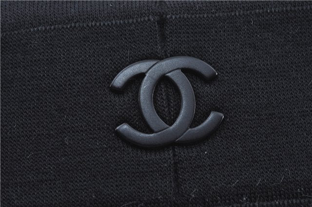 Authentic CHANEL Chocolate Bar Canvas Leather CC Logo Shoulder Bag Black H8604