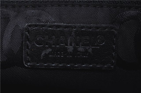 Authentic CHANEL Chocolate Bar Canvas Leather CC Logo Shoulder Bag Black H8604