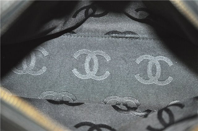 Authentic CHANEL Chocolate Bar Canvas Leather CC Logo Shoulder Bag Black H8604