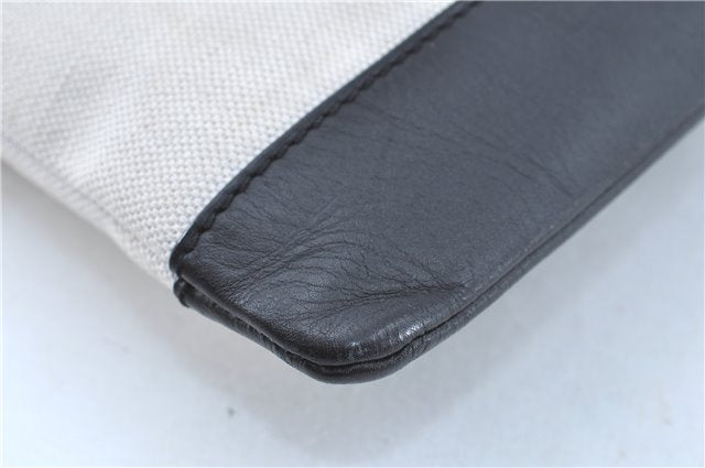 Auth BALENCIAGA Navy Clip L Clutch Bag Canvas Leather 373840 Ivory Black H8630