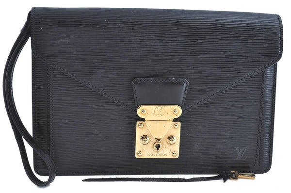 Authentic Louis Vuitton Epi Sellier Dragonne Clutch Bag Black M52612 LV H8645