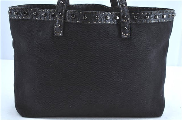 Authentic FENDI Selleria Shoulder Tote Bag Canvas Leather Black H8715