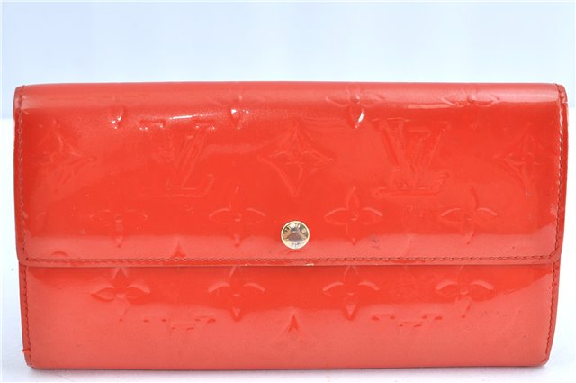 Authentic Louis Vuitton Vernis Portefeuille Sarah Wallet Red M91739 LV H8738