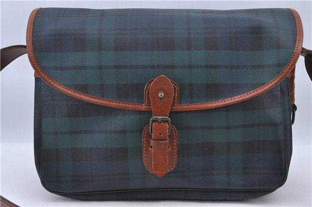 Auth POLO Ralph Lauren Check Pattern PVC Leather Shoulder Cross Bag Green H8800