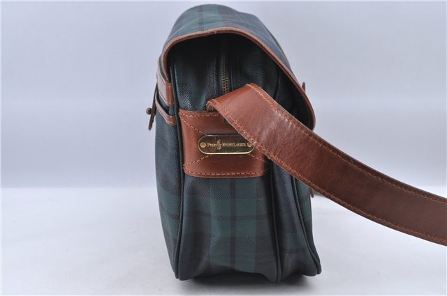 Auth POLO Ralph Lauren Check Pattern PVC Leather Shoulder Cross Bag Green H8800