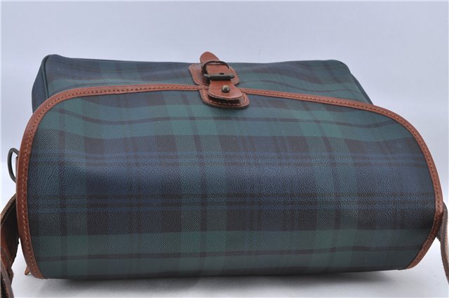 Auth POLO Ralph Lauren Check Pattern PVC Leather Shoulder Cross Bag Green H8800