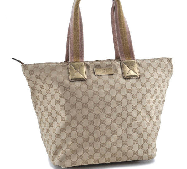 Authentic GUCCI Sherry Line Shoulder Tote Bag Canvas Leather 131231 Beige H8815