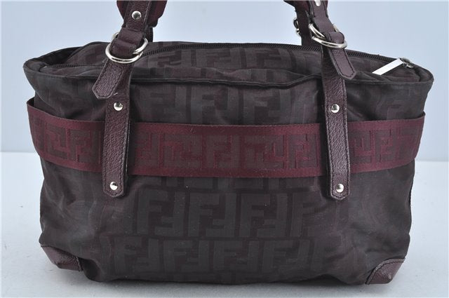 Authentic FENDI Zucca Shoulder Boston Bag Nylon Leather Purple H8841